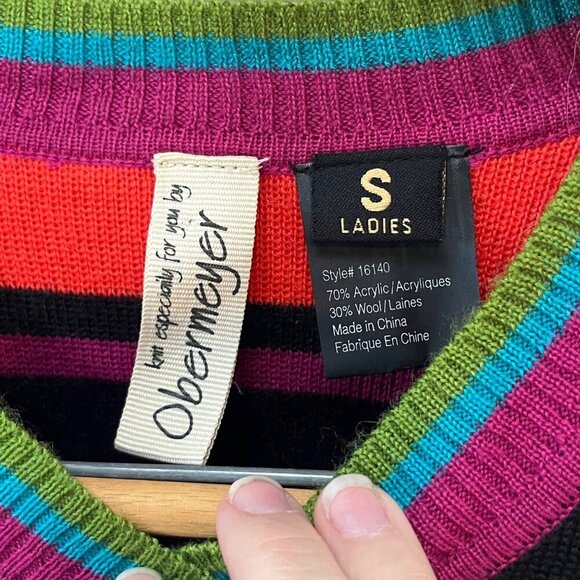 Obermeyer Womens V-Neck Striped Sweater Size S 70% Acrylic 30% Wool Multicolor - Picture 2 of 3